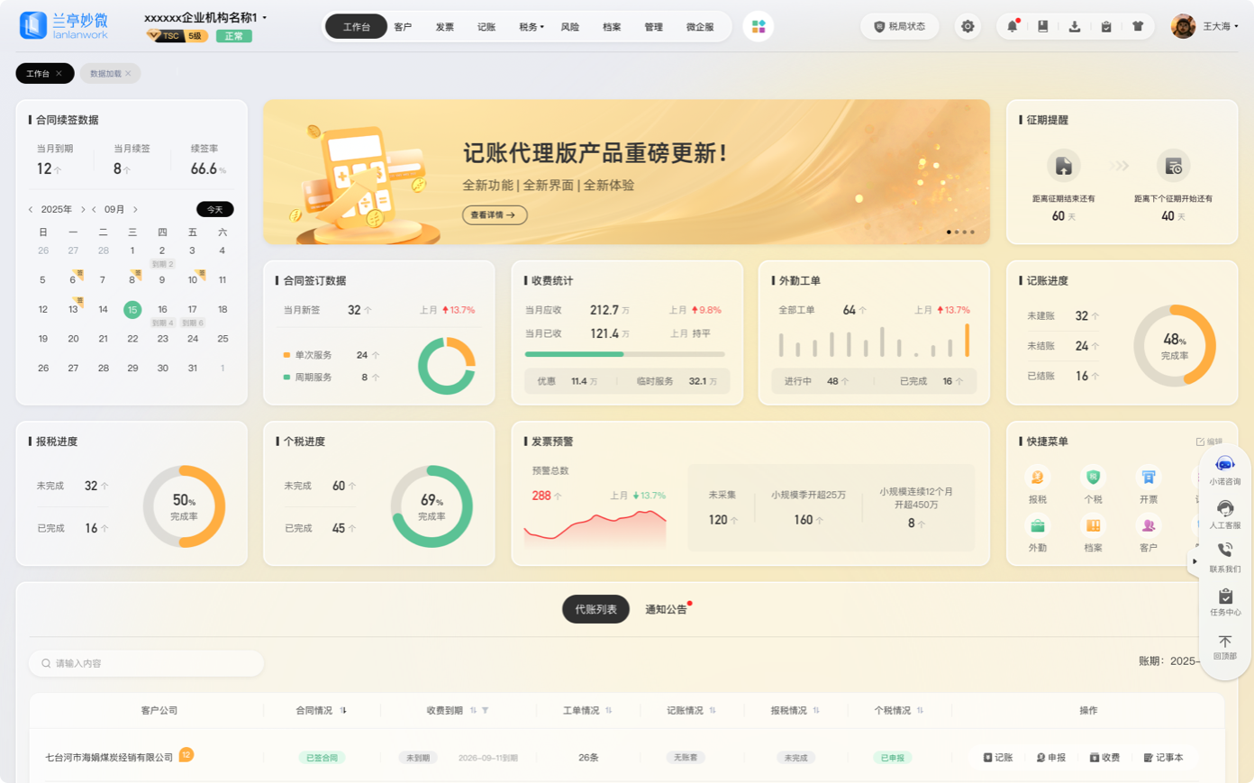企業代理記賬系統UI設計優化全案 - 商務風格界面與數據看板展示